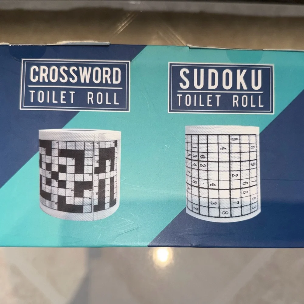 Crossword and Sudoku Toilet Roll Set - Blue and White
